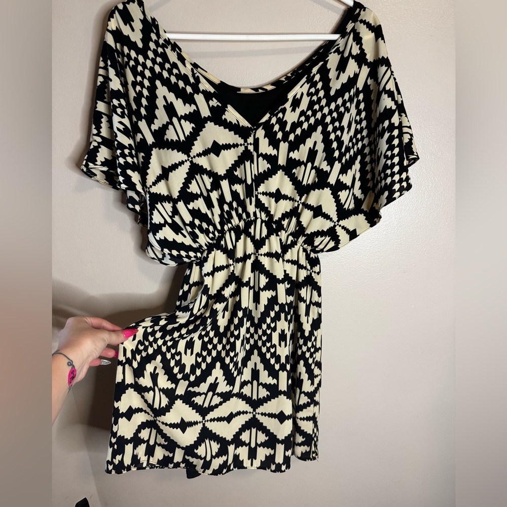 Black and Cream Geometric Dress